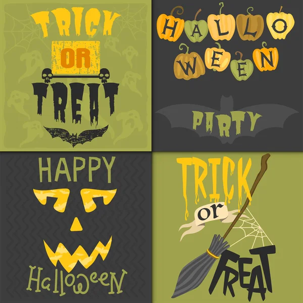 Conjunto de feliz halloween cartão vetor ilustração festa convite design com emblema assustador . — Vetor de Stock