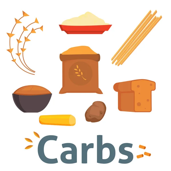 Alimentare carboidrati isolato ingrediente sano pane dieta pasto carboidrati gruppo nutrizione salute superfood vettoriale illustrazione — Vettoriale Stock