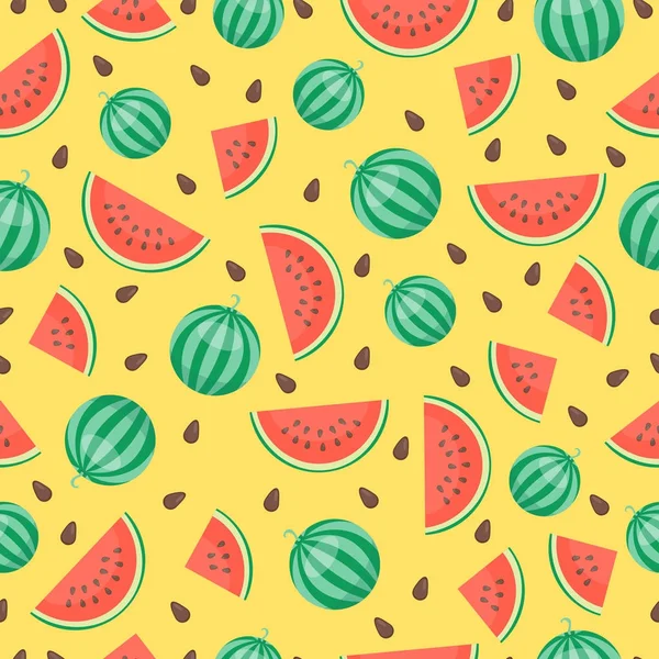 Cartoon fresh watermelon fruits in flat style seamless pattern food summer design vector illustration. — Stock Vector