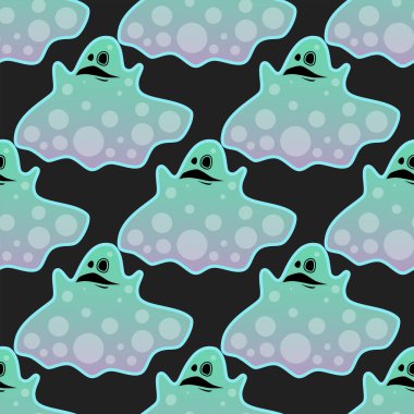 Çizgi Film ürkütücü hayalet karakteri korkunç tatil canavar kostüm kötü seamless modeli ürkütücü hayalet hayalet hayalet vektör çizim.