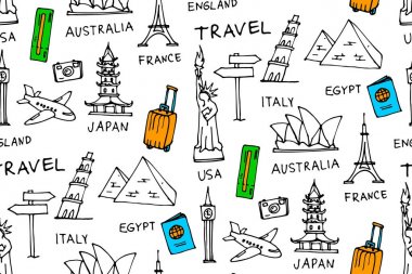 Elle çizilmiş stil seamless modeli yaz tasarım duvar kağıdı vektör çizim karikatür doodles.