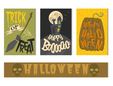 Mutlu Cadılar Bayramı tebrik kartı vektör çizim parti davetiye tasarım ürkütücü amblemi ile ayarla.