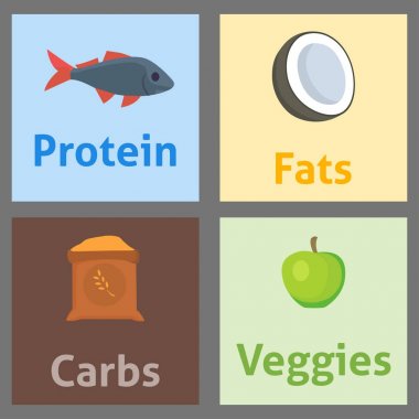 Sağlıklı beslenme protein yağ karbonhidrat dengeli beslenme mutfak pişirme ve gıda kavramı vektör.