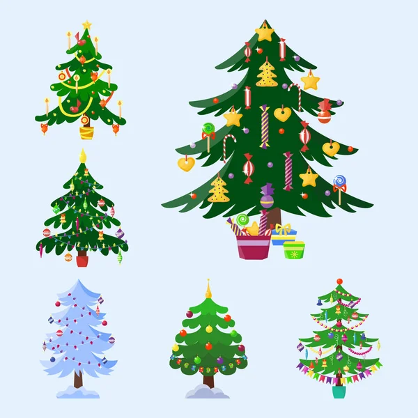 Pino árbol de dibujos animados vector verde vacaciones invierno aguja hoja tronco abeto planta diseño natural ilustración — Archivo Imágenes Vectoriales