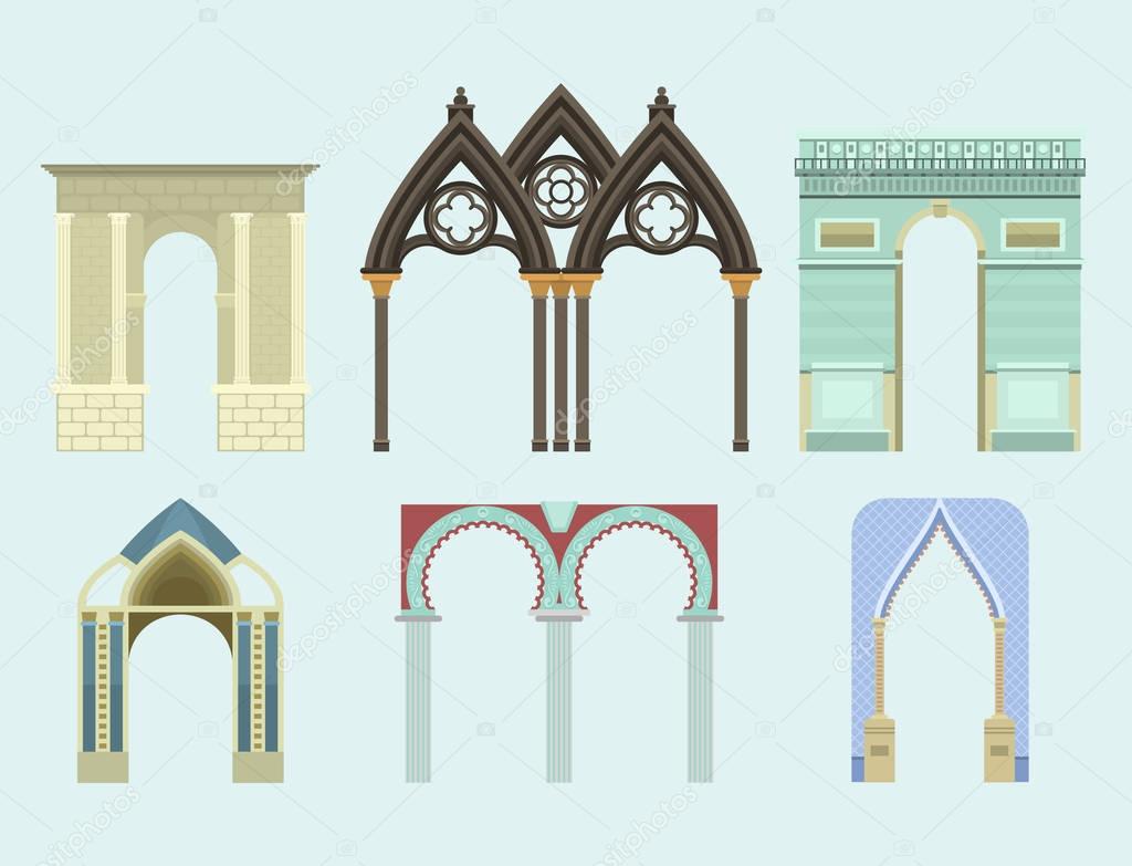 Arch vector architecture construction frame column entrance design classical illustration