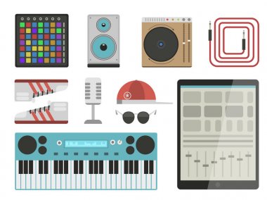 Hip hop Aksesuar müzisyen aletleri dj vektör çizim.