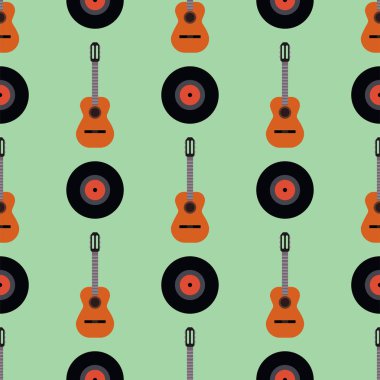 Gitar simgesi yaylı enstrüman vektör çizim Dikişsiz desen arka plan