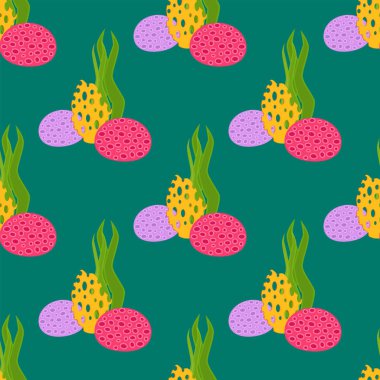 Deniz yosunu Dikişsiz desen arka plan vektör çizim bitkiler