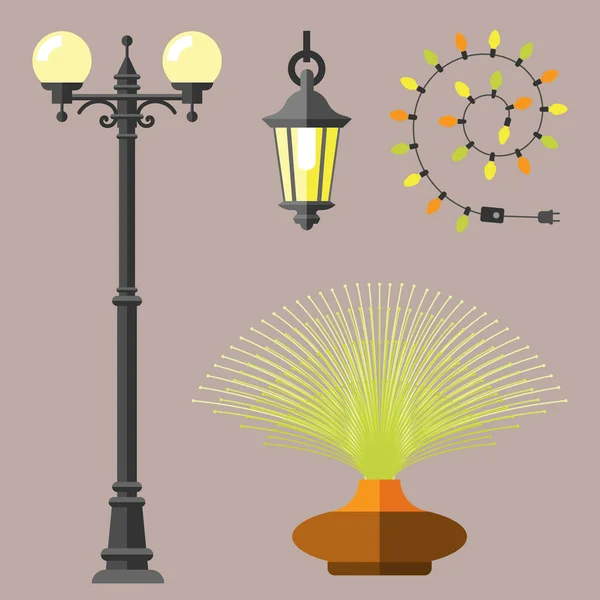 Векторная иллюстрация городских фонарей с плоским электрическим фонарем . — стоковый вектор