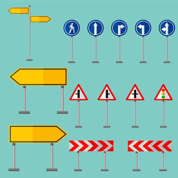 Carretera símbolos señales de tráfico elementos gráficos información vector ilustración — Vector de stock