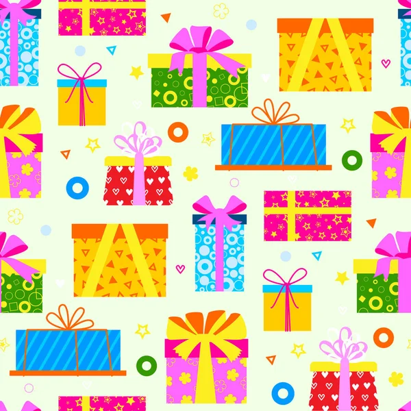 Gift box packs composition greeting birthday vector seamless pattern background — Stock Vector