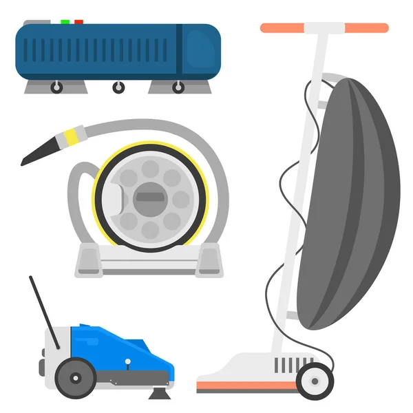 Professionelle Reinigungsgeräte isolierter Vektor Home Cleanup Staubsaugerservice Reinigungsgeräte Hausarbeit Werkzeuge. — Stockvektor