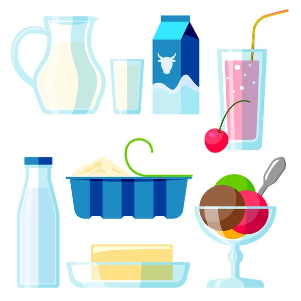 Lácteos productos lácteos bebida orgánica botella saludable helado nutrición granja calcio desayuno vector ilustración . — Vector de stock