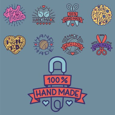 El yapımı iğne işi craft dikiş moda terzi el sanatları öğeleri vektör çizim terzilik rozetleri.