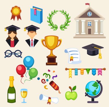 Mezuniyet eğitim Üniversitesi ya da okul vektör simgeler