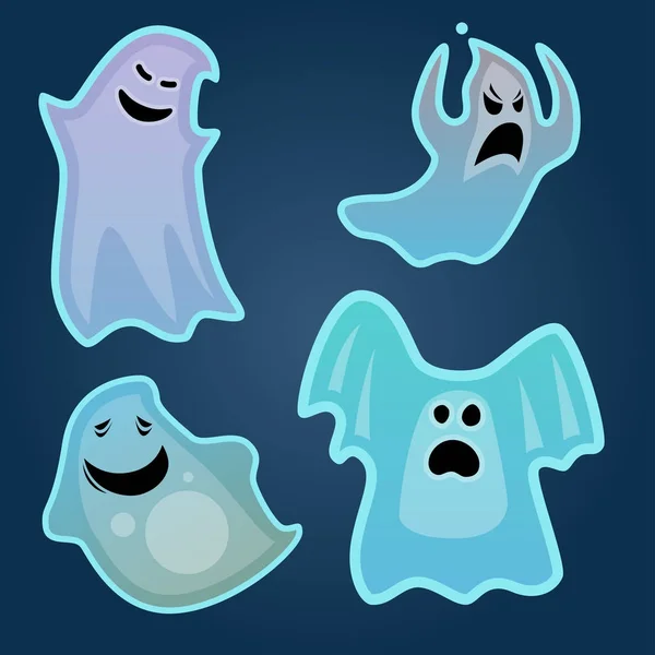 Dibujos animados fantasmas espeluznante personaje vacaciones monstruo traje silueta malvada fantasma espeluznante espectro aparición vector ilustración . — Archivo Imágenes Vectoriales