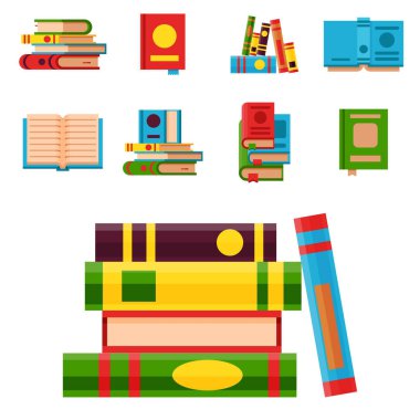 Renkli kitap vektör Illustration öğrenmek edebiyat çalışma açılabilir ve eğitim bilgi belge ders kitabı kapalı