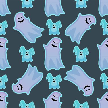 Çizgi Film ürkütücü hayalet karakteri korkunç tatil canavar kostüm kötü seamless modeli ürkütücü hayalet hayalet hayalet vektör çizim.