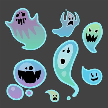 Çizgi Film ürkütücü hayalet karakteri korkunç tatil canavar kostüm kötü siluet ürkütücü hayalet hayalet hayalet vektör çizim.