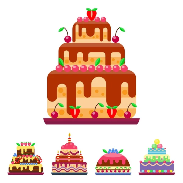 Γαμήλια τούρτα πίτα γλυκά επιδόρπιο αρτοποιίας επίπεδη απλό ύφος ζαχαροπλαστικής σπιτικά νόστιμα διανυσματικά εικονογράφηση. — Διανυσματικό Αρχείο