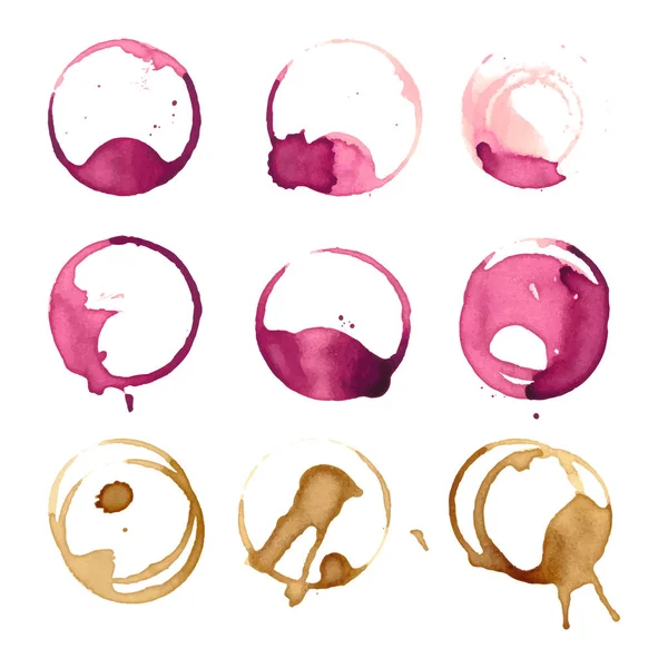 Staiin κρασί και καφέ κηλίδες πιτσιλιές Κύπελλο splash διανυσματικά εικονογράφηση φορέα απομονωμένες — Διανυσματικό Αρχείο