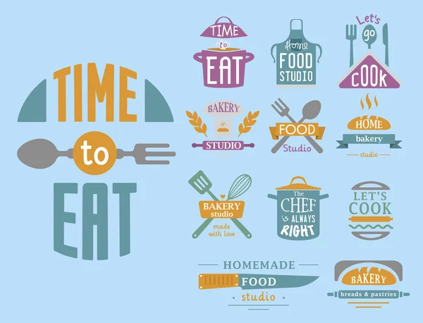 Insignia de cocina motivación texto vector ilustración panadería comida tipografía etiquetas diseño elementos — Archivo Imágenes Vectoriales