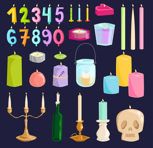 Números de velas vectoriales con elementos decorativos de estilo vector de fuego óseo — Vector de stock