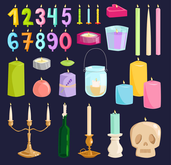 Vector candle numbers with bone fire vector decorative style elements