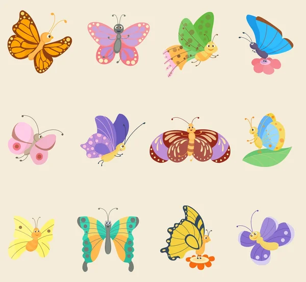 Renkli kelebek böcekler akan renkli kanatlar vektör