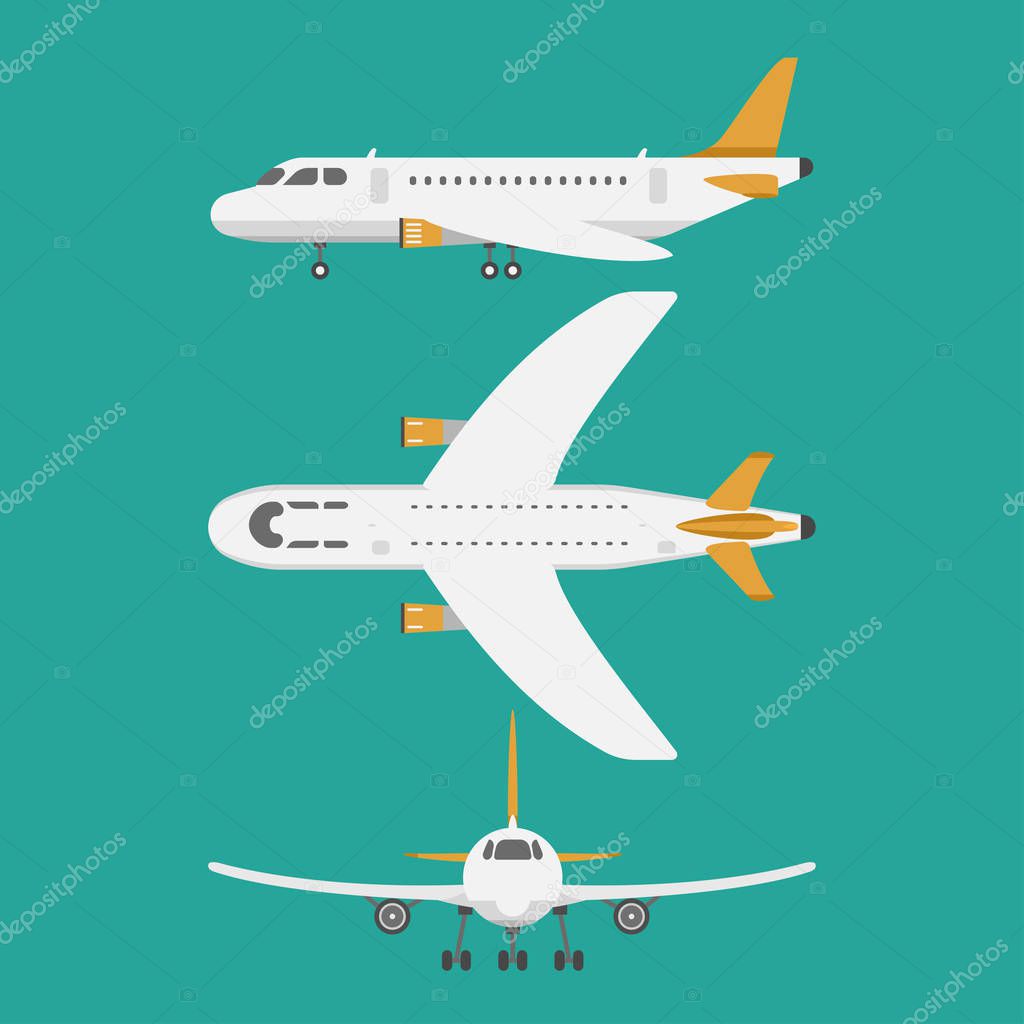 Vector airplane illustration top view and aircraft transportation travel way design journey transport.
