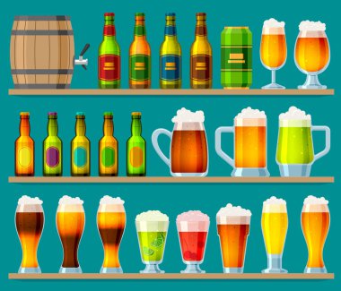 Canlandırıcı bira vektör beermug veya beerbottle ve karanlık bira bira içinde bar ile alkol ve pub beered kadar sarhoş parti illüstrasyon izole üzerinde arka plan ayarlamak