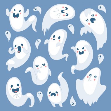 Çizgi Film ürkütücü hayalet Cadılar Bayramı günü kutlamak karakter korkunç canavar kostüm kötü siluet ürpertici vektör çizim.