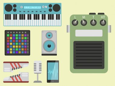 Hip hop Aksesuar müzisyen aletleri breakdance ifade rap müzik dj vektör çizim.