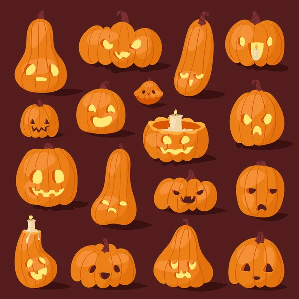 Halloween Kürbis gruselig Gesicht Kopf Vektor Illustration Set — Stockvektor