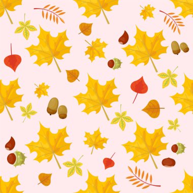 Sonbahar sarı akçaağaç yaprağı sezon doğa seamless modeli bitki yaprakları parlak dekorasyon doğal vektör çizim.