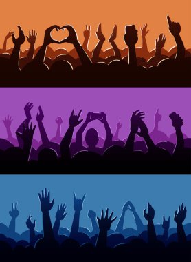 İnsan fan eller siluet müzik konser Festivali veya sahne fanzone vektör çizim yukarıdan aşağı konser