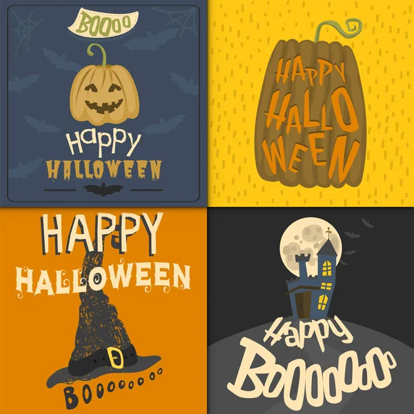 Conjunto de feliz halloween cartão vetor ilustração festa convite design com emblema assustador . — Vetor de Stock