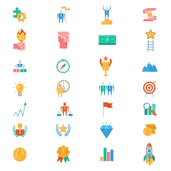 Motivatie iconen vector gemotiveerd bedrijf tekenen om te inspireren voor de doelstellingen van prestatie en succes illustratie van motiverende reeks geïsoleerd op witte achtergrond — Stockvector