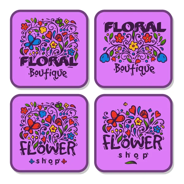 Bright badge for flower shop decorative hand drawn frame template for floral business nature banner vector illustration.