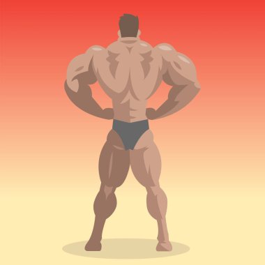 Vücut geliştirmeci sporcu vektör karakter kas sakallı adam fitness erkek güçlü athlets model vücut geliştirme spor spor çizgi film tarzı illüstrasyon poz