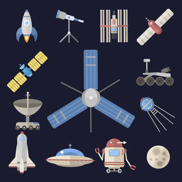 Stylový vesmírná loď souhvězdí astrologie radar Kosmos vesmír technologie meteor vědy raketoplánu astronaut raketa satelitní vektor. — Stockový vektor