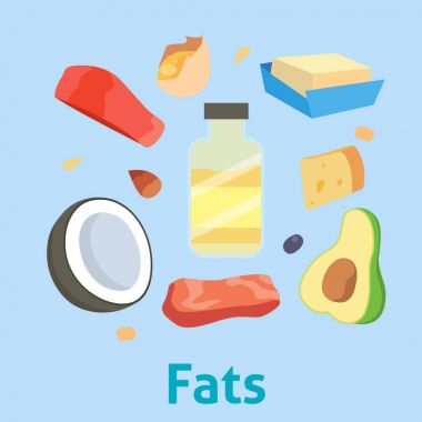 Beyaz arka plan üzerinde izole doğal omega 3 illüstrasyon kümesiyle yağ gıda vektör sağlıklı diyet yağ avokado veya yağlı balık ve fındık