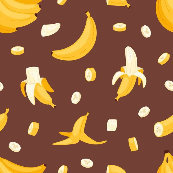Banana conjunto vetor bananas produtos pão panqueca ou banana split com amarelo banana ilustração bananapeel sem costura padrão fundo —  Vetores de Stock