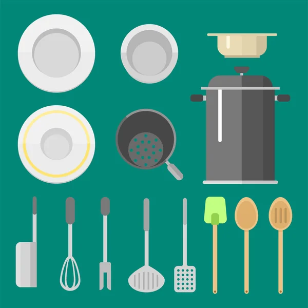 キッチン料理ベクトル フラット アイコン分離家庭用機器日常料理家具イラスト. — ストックベクタ