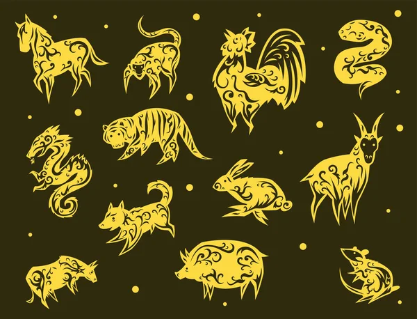 Čínský zvěrokruh východní kalendář tradiční čínské novoroční orientální zvířecí symboly vektorové ilustrace. — Stockový vektor