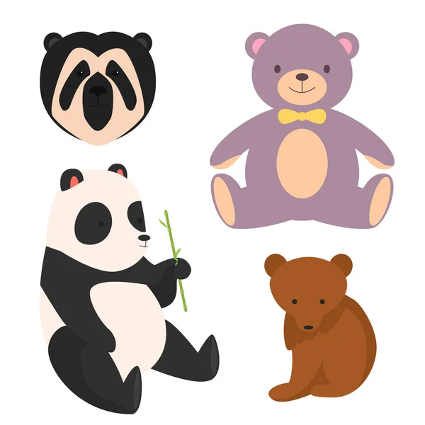 Vettore orsi stile diverso divertente felice animali cartone animato predatore carino orso personaggio illustrazione — Vettoriale Stock
