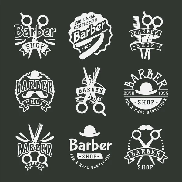 Vintage barbeiro vetor logotipo estilo retro cortador de cabelo tipografia floresce caligrafia ícone barbearia ilustração . —  Vetores de Stock