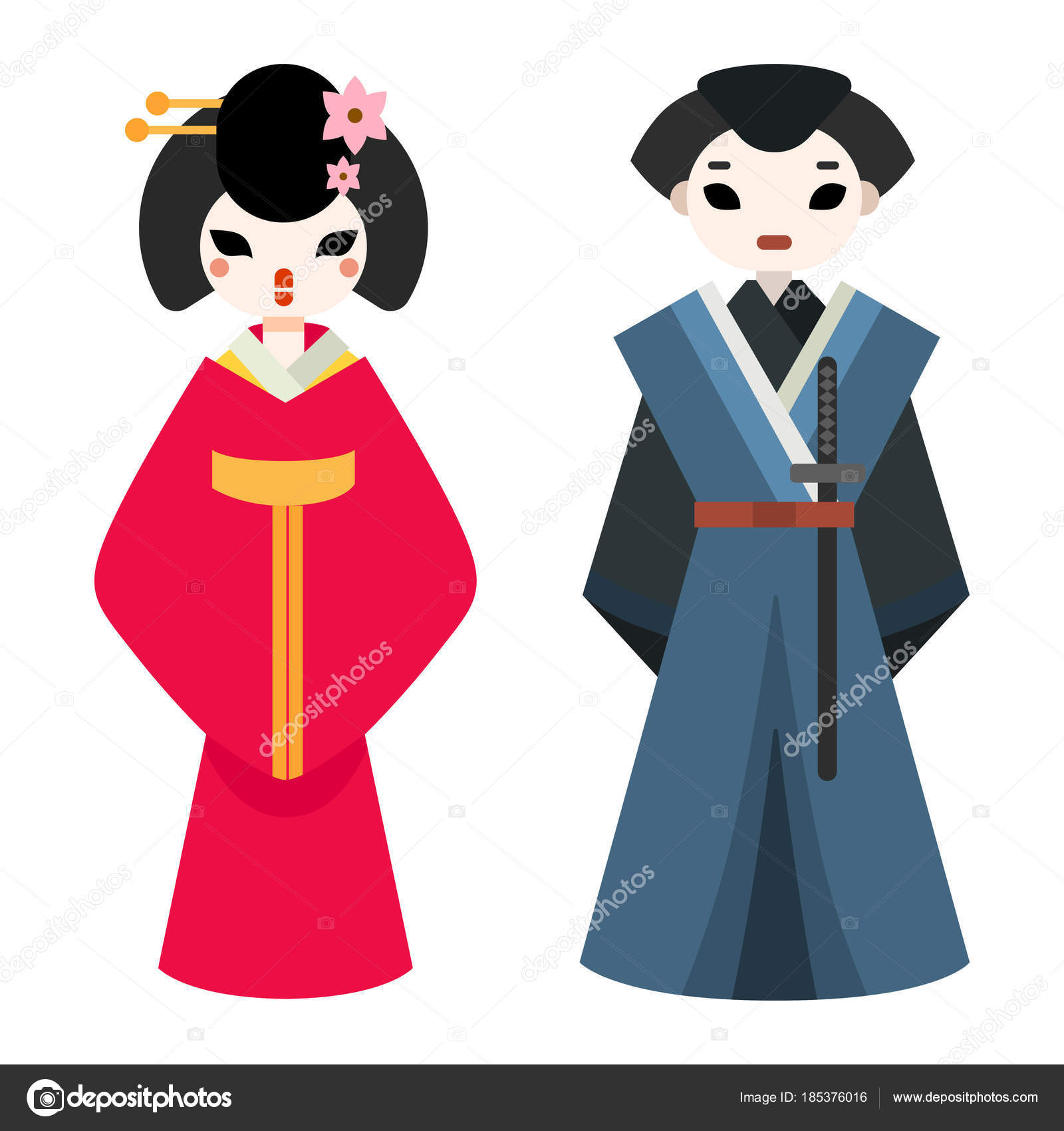 Japanese man and woman folk art maiden character vector. Stock Vector Image  by ©VectorShow #185376016