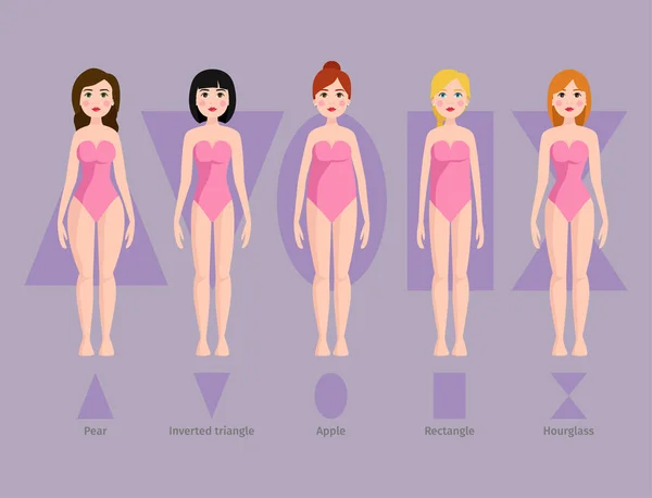 Illustration vectorielle de différents types de forme de corps personnages debout beauté figure dessin animé modèle . — Image vectorielle