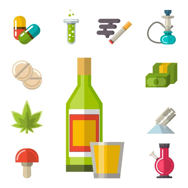 Icono de drogas médicas laboratorio ciencia alcohol clínica medicación web ambulancia signo adicción química ilustración . — Archivo Imágenes Vectoriales